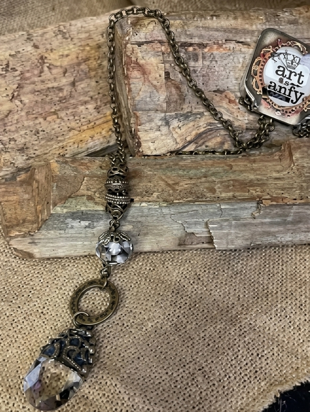 Artisan Crystal & Antique Brushed  Bronze-Tone Crystal Pendant Necklace - Clear